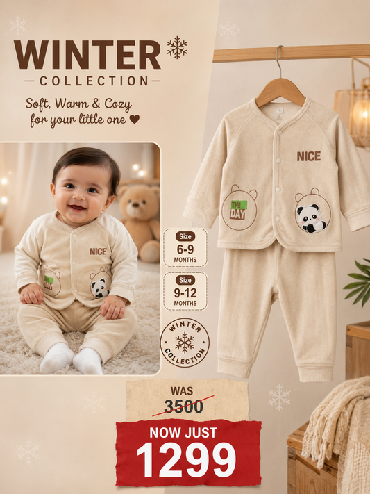 Baby Winter Panda Print 2-Piece Suit – Cream