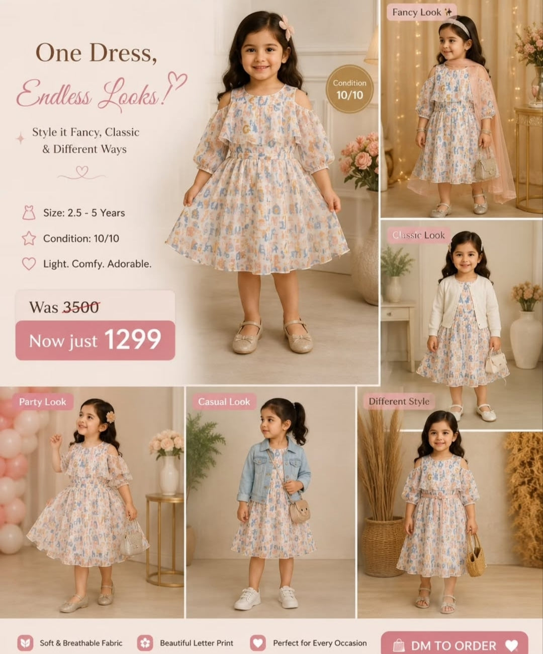 Girls Floral Printed Chiffon Party Dress – Elegant & Versatile Kids Dress