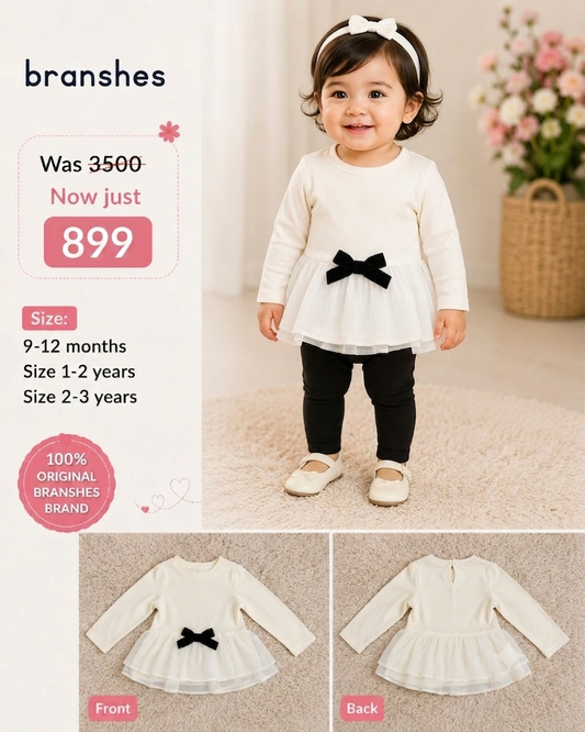 Branshes Off-White Tulle Peplum Top with Black Bow – Baby & Toddler