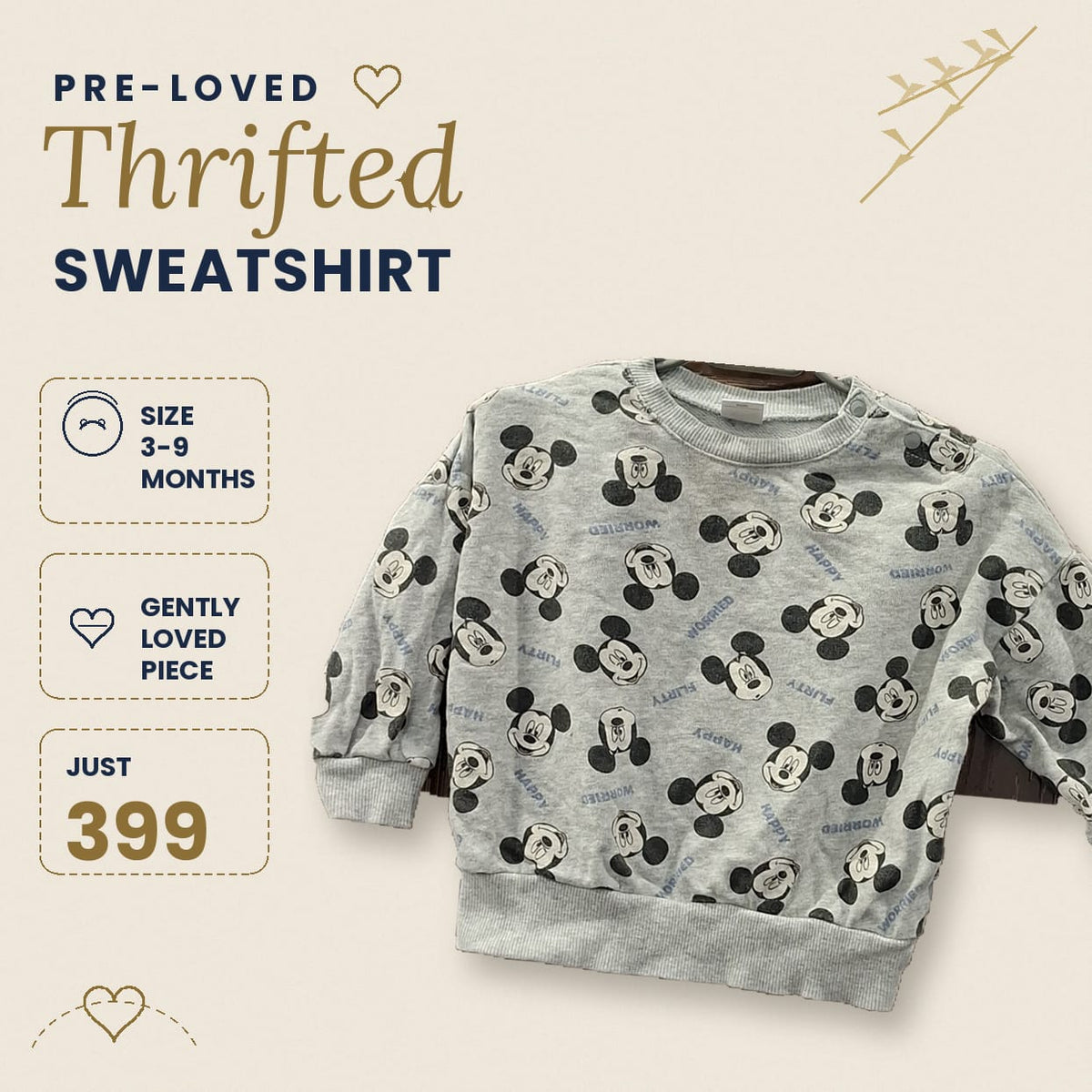 Baby Mickey Mouse All-Over Print Grey Sweatshirt  – Unisex Winter Fleece Top