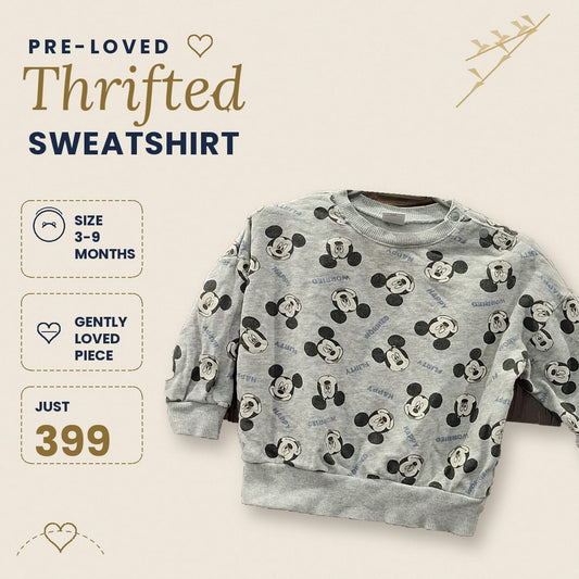 Baby Mickey Mouse All-Over Print Grey Sweatshirt  – Unisex Winter Fleece Top
