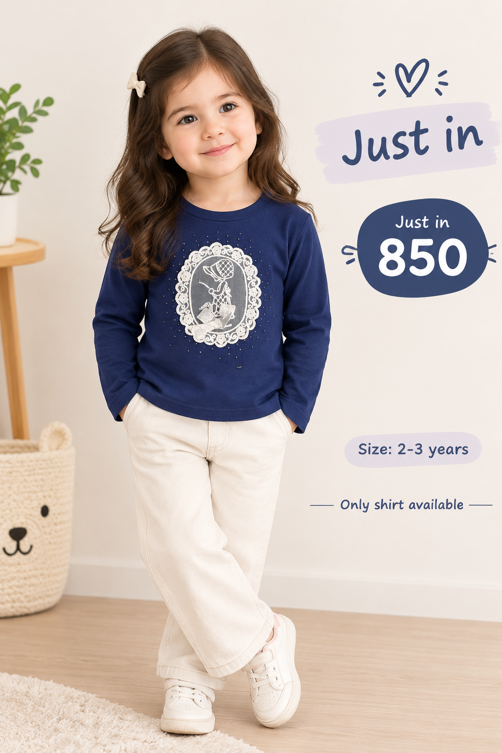 Navy Blue Graphic Long-Sleeve Shirt for Girls