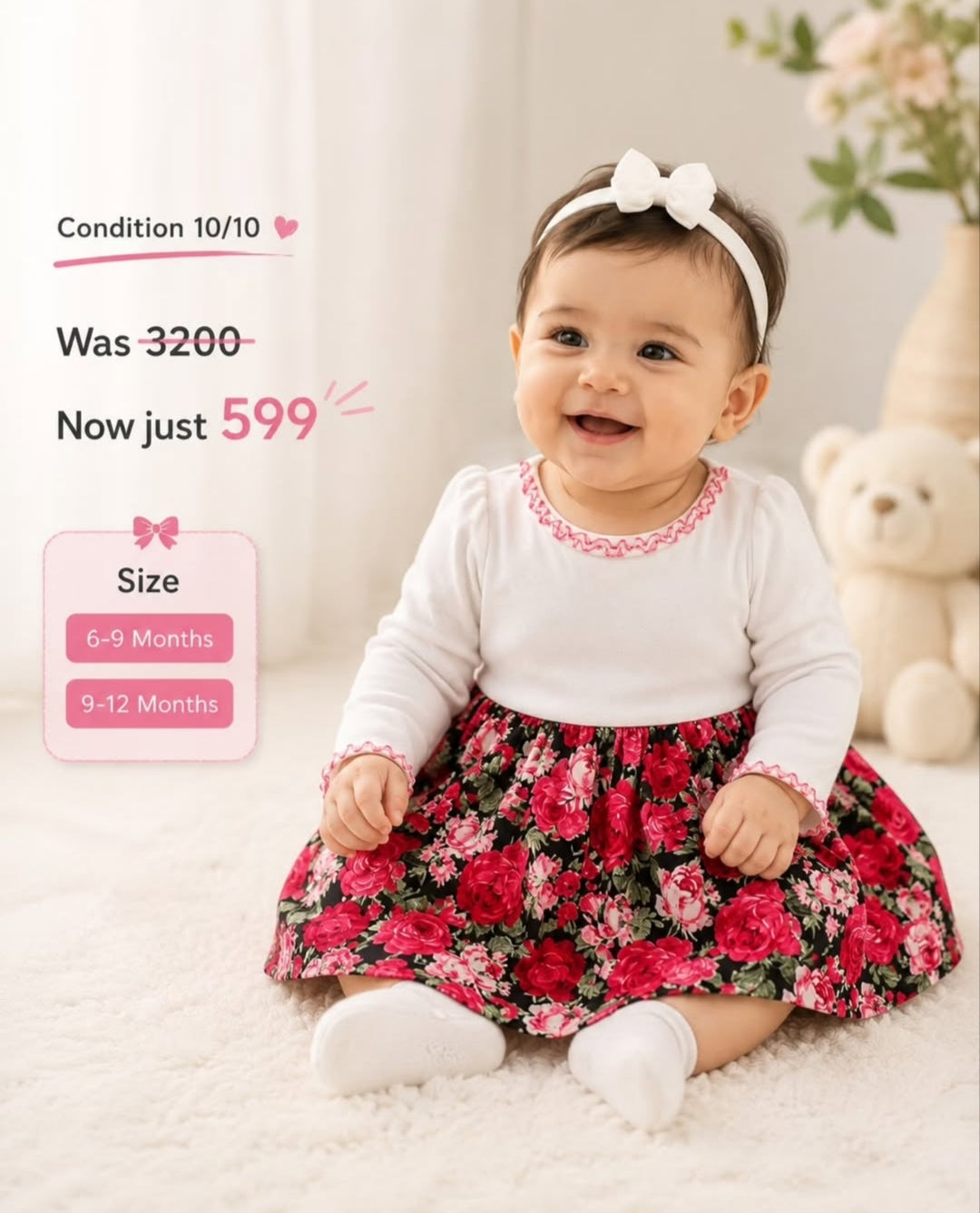 Baby Girls Floral Dress | jersey Long Sleeve Dress