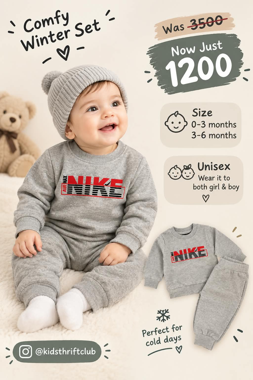 Unisex Nike Grey Comfy Winter Set for Infants