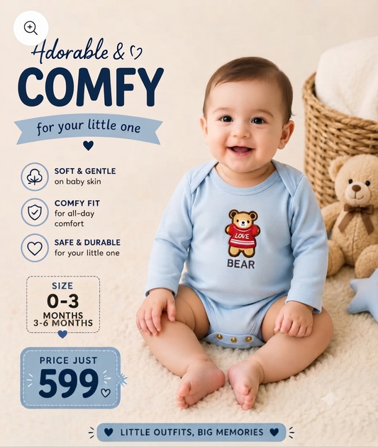 Baby Boys & Girls Light Blue Bear Graphic Romper / Onesie