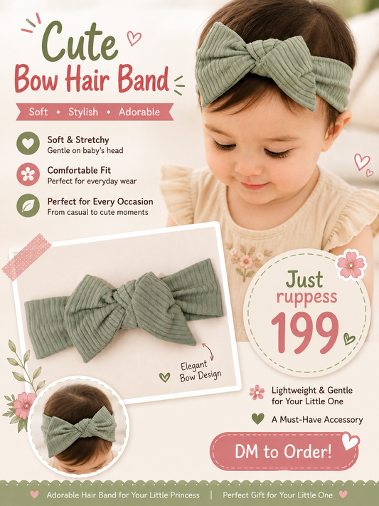 Soft Ribbed Sage Green Baby Bow Headband – Stretchy Infant Hairband