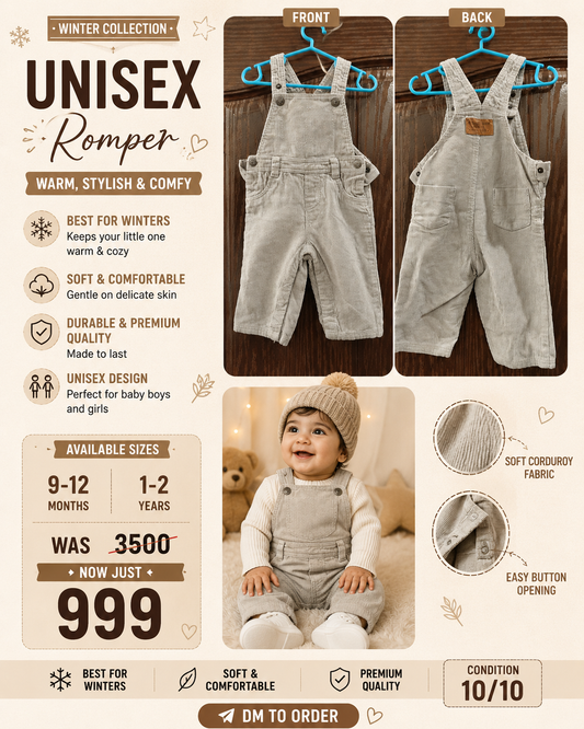 Baby Winter Corduroy Overalls – Soft Neutral Dungarees for Boys & Girls