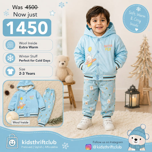Kids Winter Hooded Jacket & Trouser Set – Warm Wool-Insulated 2-Piece Outfit