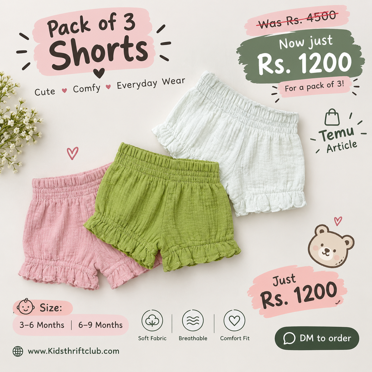Pack of 3 Baby Girls Ruffle Shorts | Cute & Comfy Everyday Casual Wear
