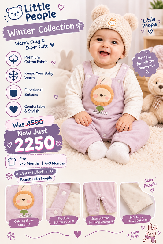 Little People Lavender Rabbit Winter Dungaree Set for Babies