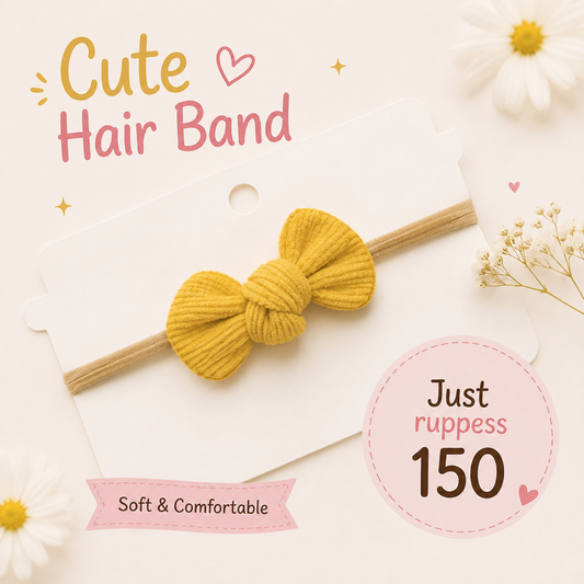 Soft Ribbed Corduroy Mustard Yellow Baby Bow Headband – Stretchy Nylon Hairband