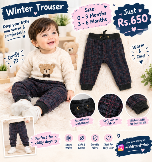 Warm Plaid Winter Trousers for Babies | Cozy Soft Knit Pants for Infants