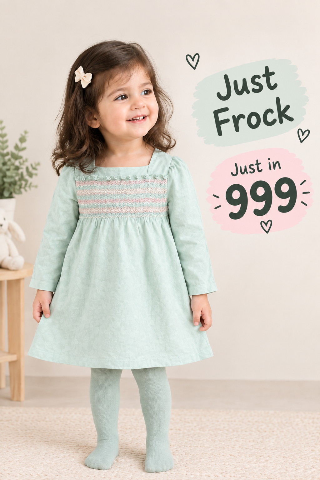 Kids Smocked Mint Green Frock