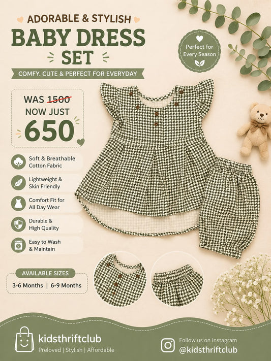 Girls 2-Piece Houndstooth Dress Set – Baby Cotton Outfit