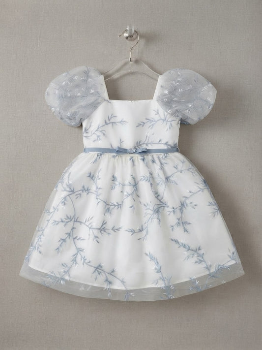 Minnie Minors White and Blue Embroidered Fancy Frock for Girls