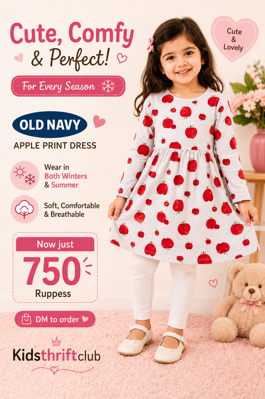 Old Navy Apple Print Girls Dress – Soft Cotton Casual Dress