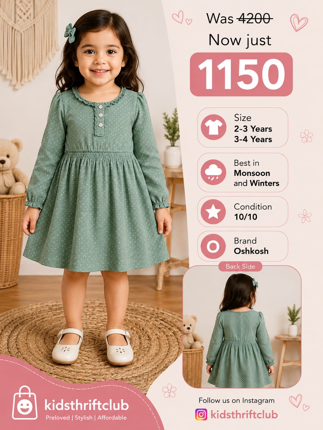 OshKosh Green Polka Dot Girls Dress
