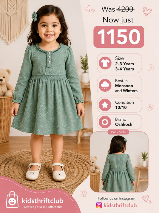 OshKosh Green Polka Dot Girls Dress