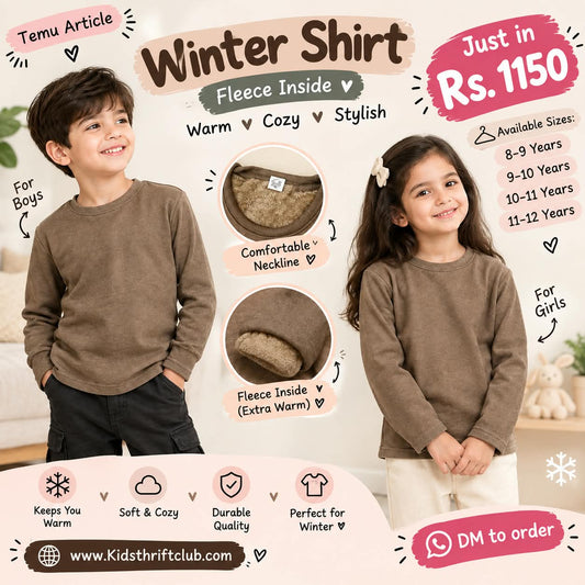 Unisex Brown Fleece-Lined Winter Shirt for Kids