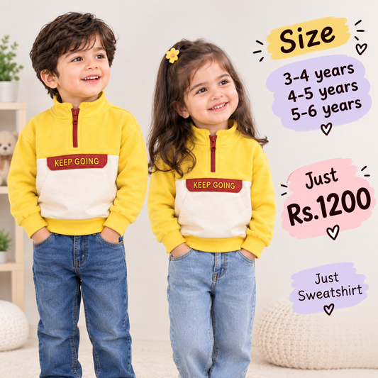Kids Unisex Yellow Sweatshirt – Half Zip Casual Pullover for Boys & Girls