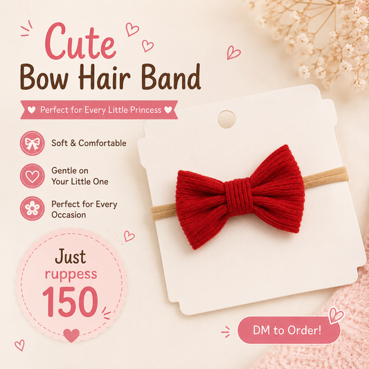 Soft Ribbed Crimson Red Baby Bow Headband – Stretchy Nylon Hairband
