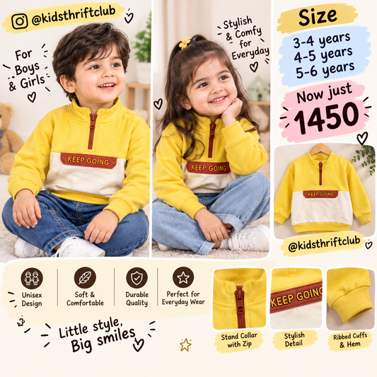 Kids Unisex Yellow Sweatshirt – Half Zip Casual Pullover for Boys & Girls