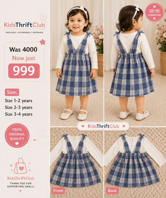 Blue Plaid Overall Pinafore Dress with Inner White Ribbed Shirt Set – Baby & Toddler
