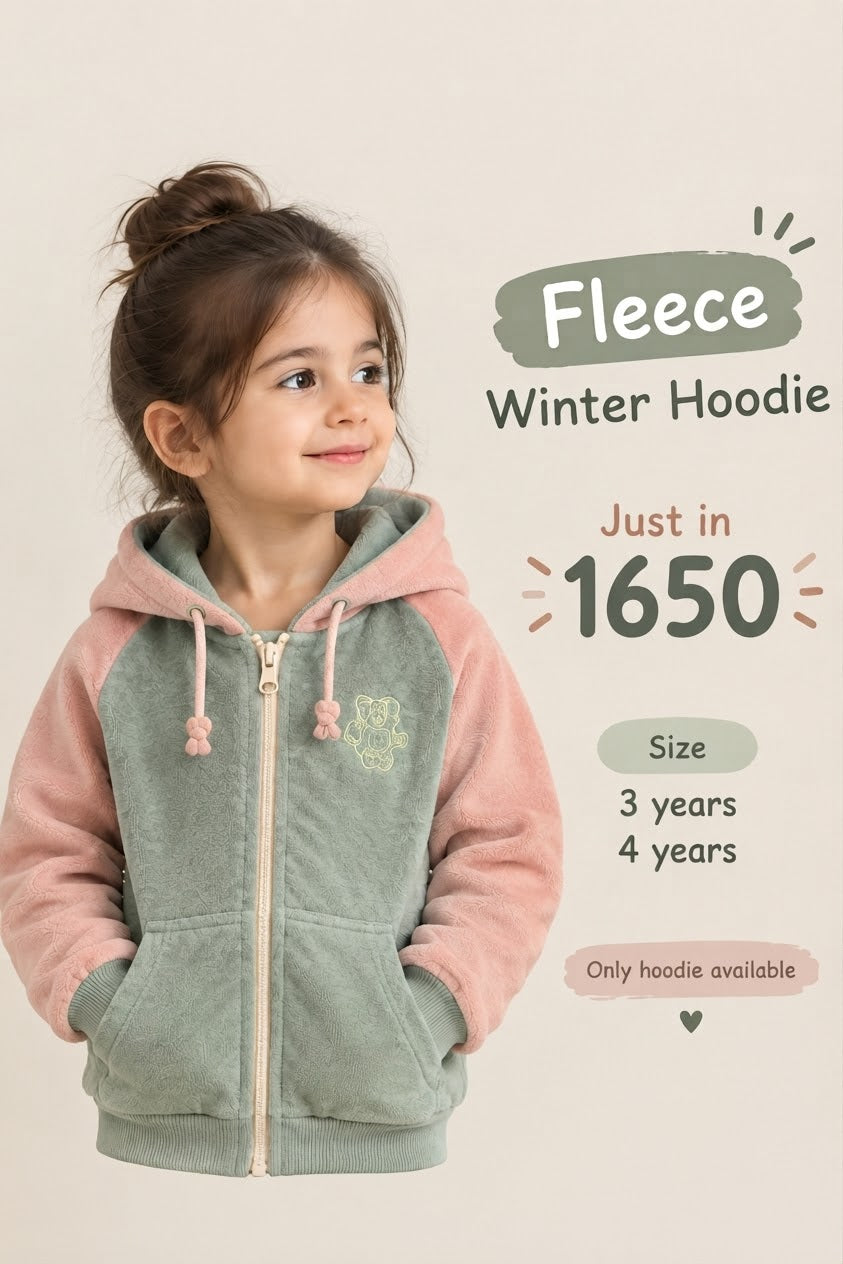 Sage Green and Pink Fleece Winter Hoodie for Girls