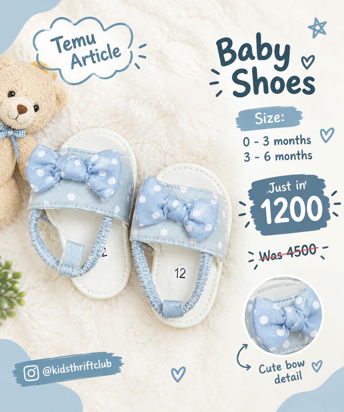Blue Polka Dot Bow Baby Shoes for Infant Girls