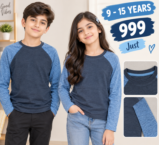 Unisex Blue Raglan Long-Sleeve T-Shirt for Kids