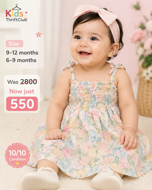 Pastel Floral Smocked Baby Girl Sundress with Tie Shoulder Straps