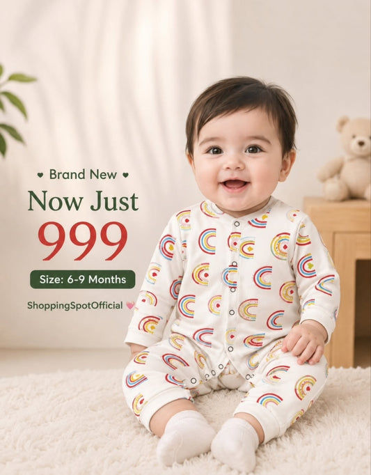 Rainbow Print Baby Romper – Soft Cotton Newborn Jumpsuit