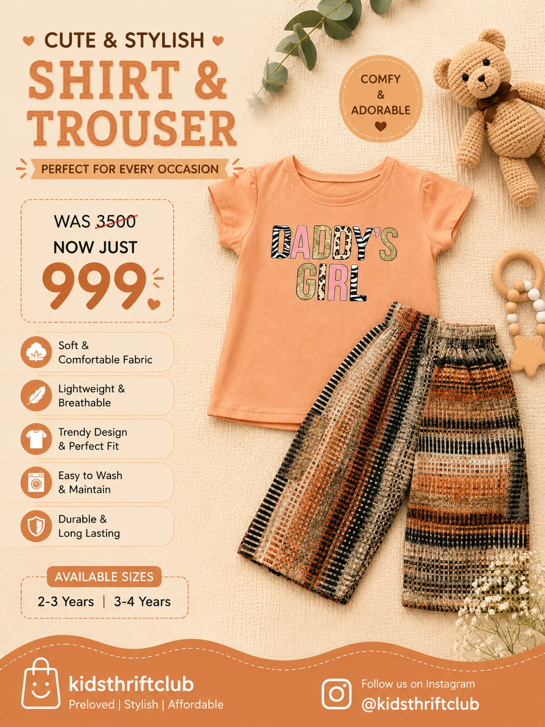 Girls Peach “Daddy’s Girl” T-Shirt & Printed Shorts 2-Piece Set