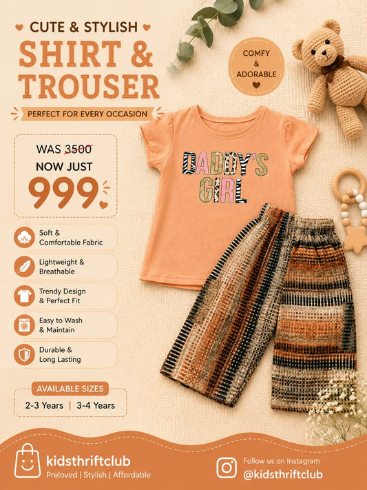 Girls Peach “Daddy’s Girl” T-Shirt & Printed Shorts 2-Piece Set