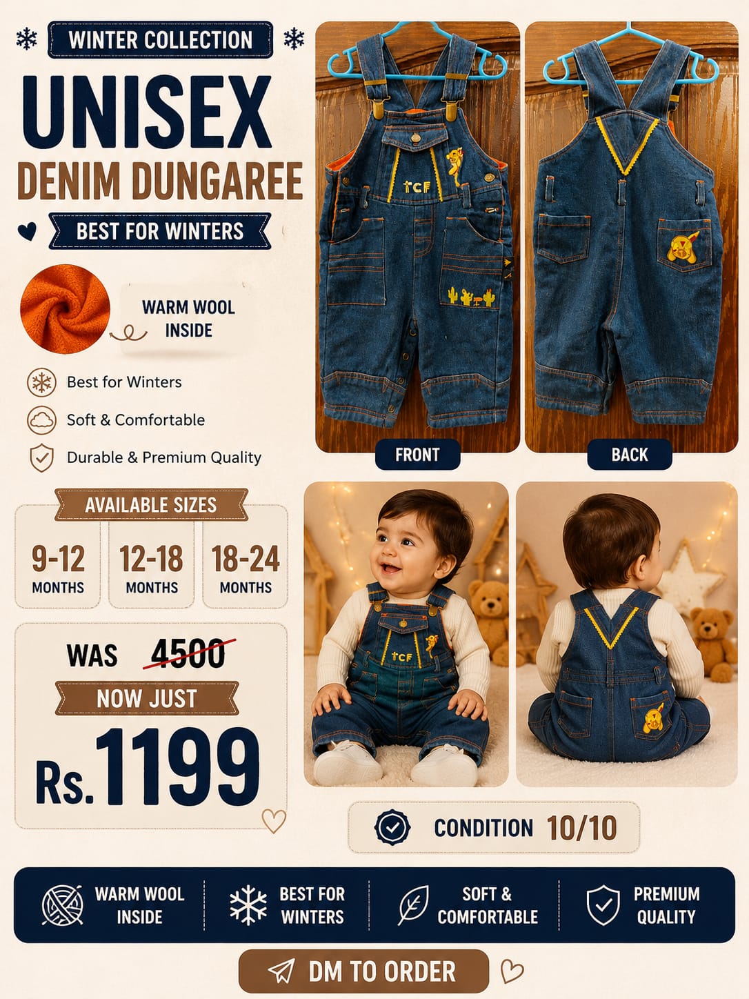 Kids Blue Denim Dungaree Overalls with Adjustable Straps & Pockets - Pre-Loved Kidswear