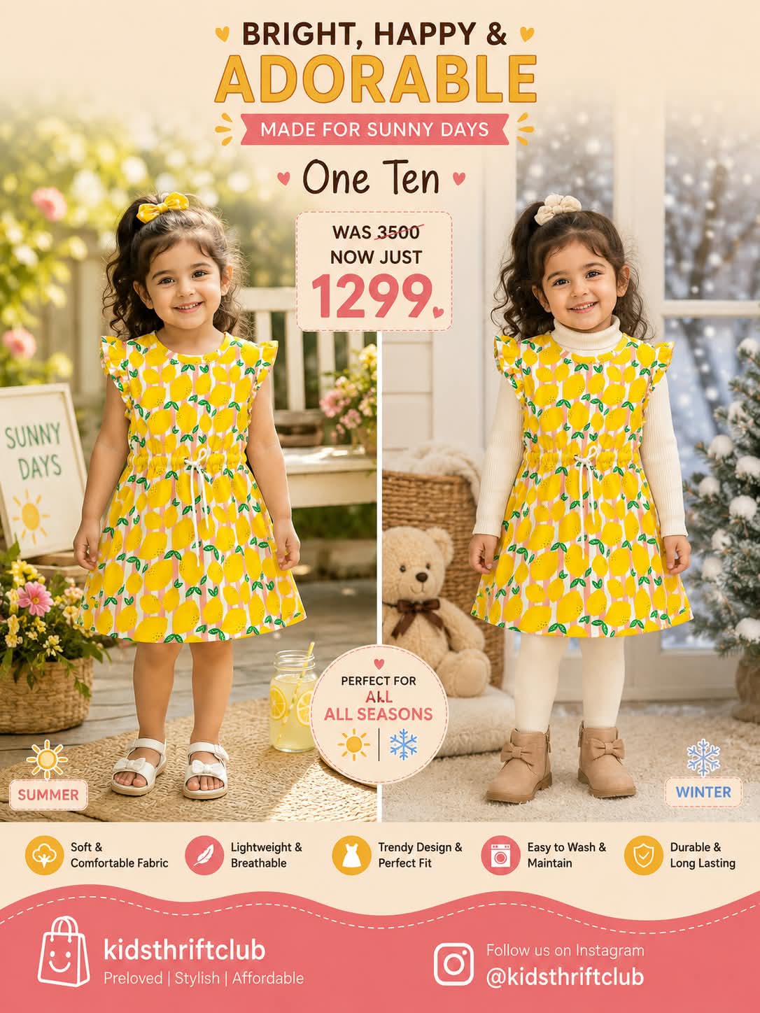 Fresh & Fun Yellow Lemon Print Girls Summer & Winter Top
