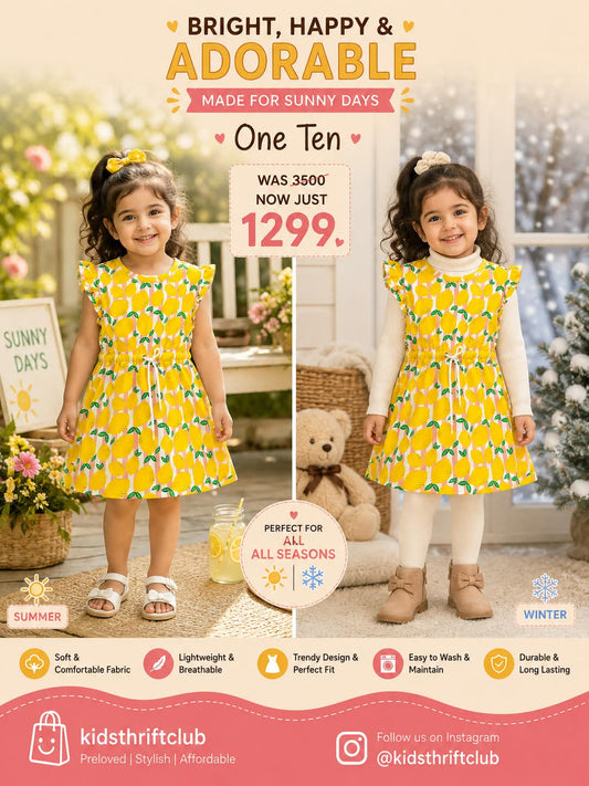 Fresh & Fun Yellow Lemon Print Girls Summer & Winter Top