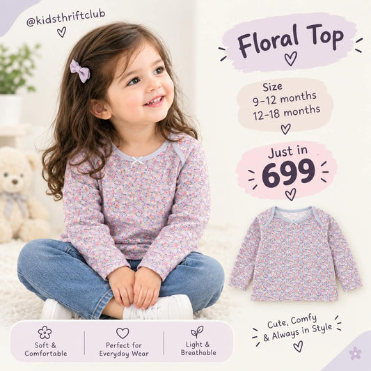 Purple Floral Printed Long Sleeve Shirt for Baby Girls | Cute Casual Winter Top