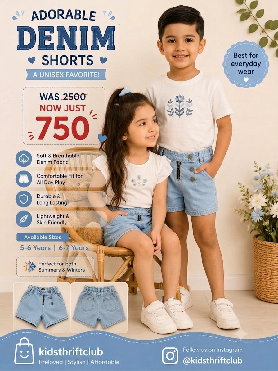 Unisex Light Blue Denim Shorts for Boys & Girls – Casual Summer Shorts