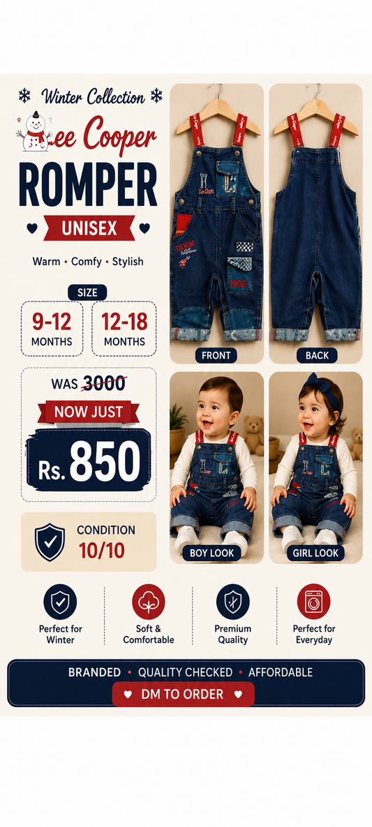 Lee Cooper Kids Winter Denim Overalls – Baby Graphic Dungarees