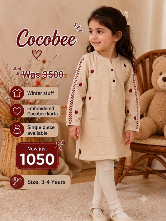 Cocobee Winter Warm Embroidered Cotton Kurti for Baby Girls