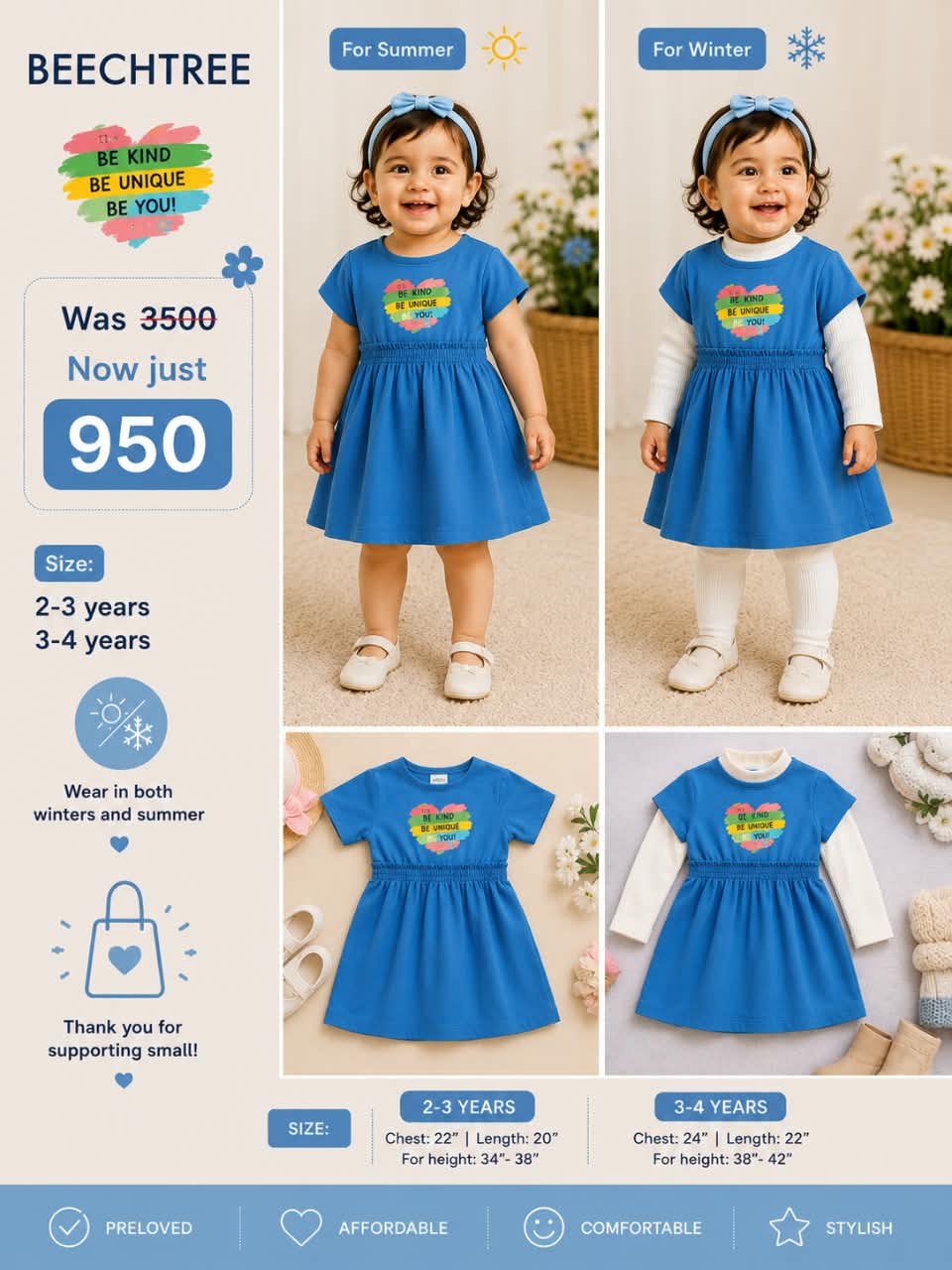 Beechtree Girls Blue Graphic Casual Dress