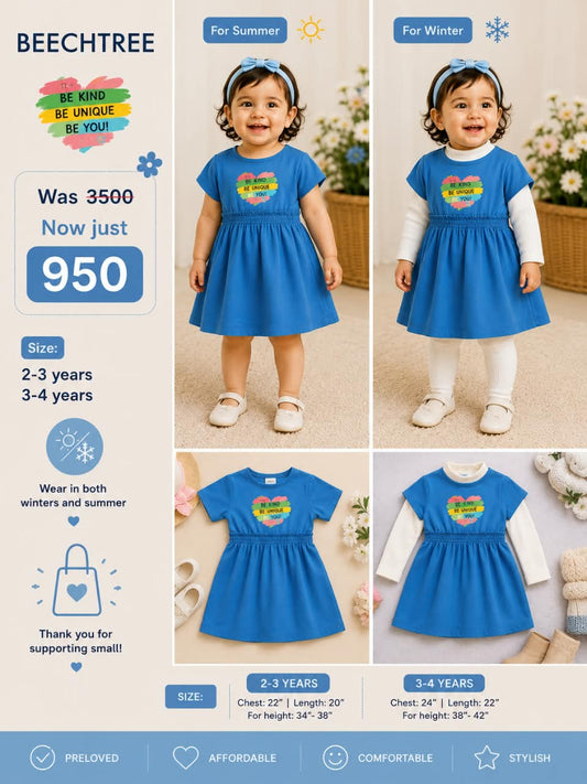 Beechtree Girls Blue Graphic Casual Dress