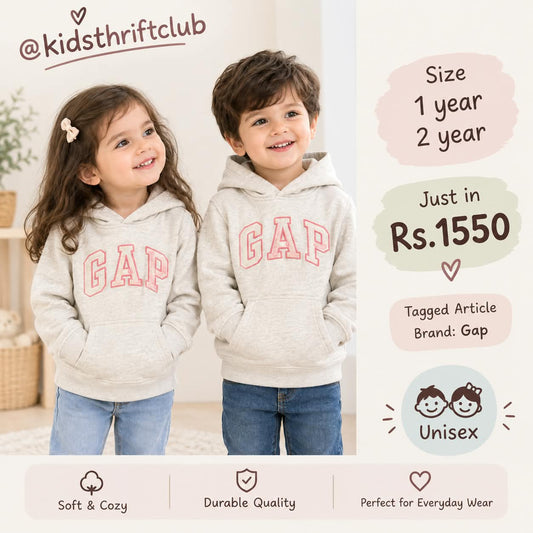 Gap Kids Logo Hoodie | Unisex Gray Pullover Sweatshirt with Pocket