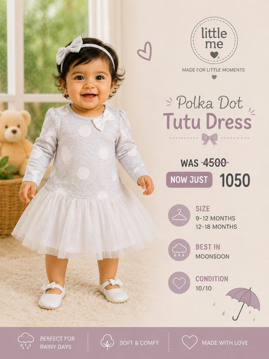 Little Me Baby Girls Polka Dot Tutu Dress – Long Sleeve
