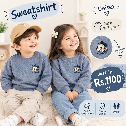 Gray Embroidered Character Winter Sweatshirt for Kids | Cozy Unisex Pullover