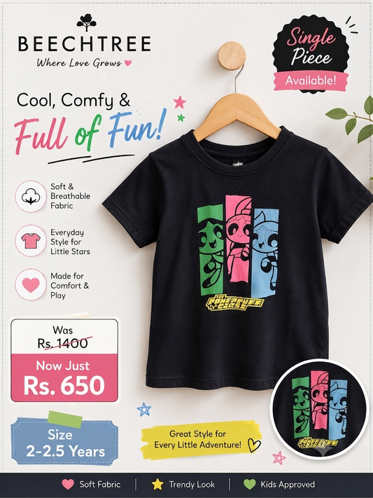 Beechtree The Powerpuff Girls Black Graphic T-Shirt