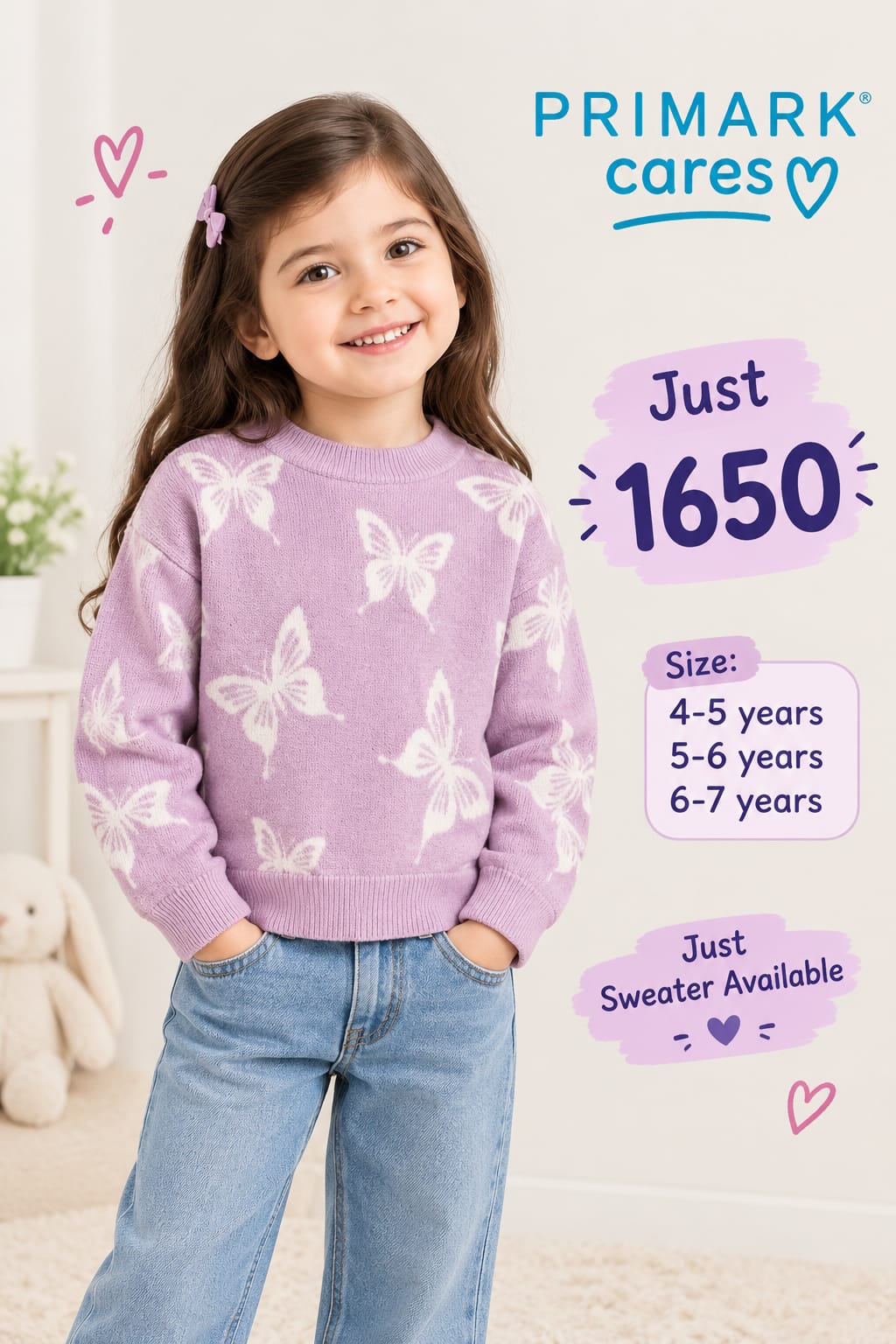 Primark Cares Purple Butterfly Print Knit Sweater for Girls