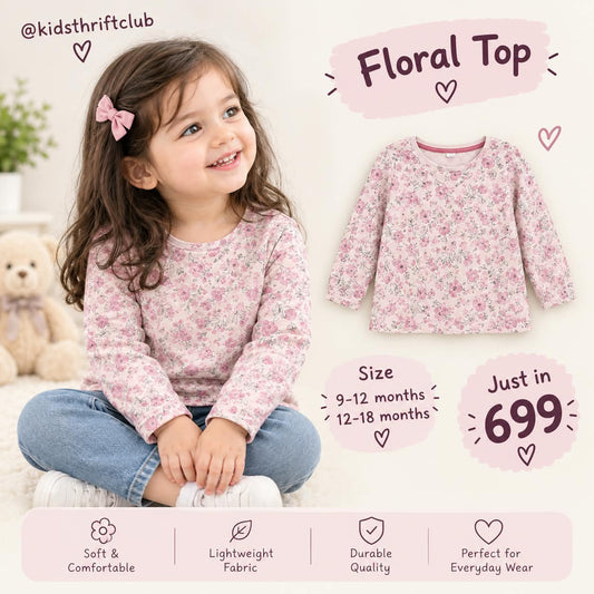 Pink Floral Long Sleeve Top for Baby Girls | Cute Casual Everyday Shirt
