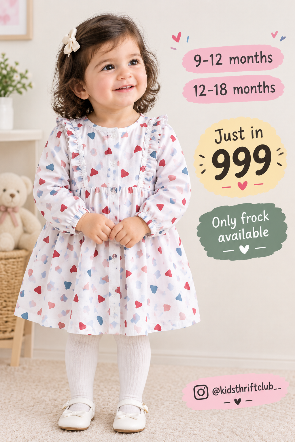 White Multicolored Print Cotton Frock for Baby Girls